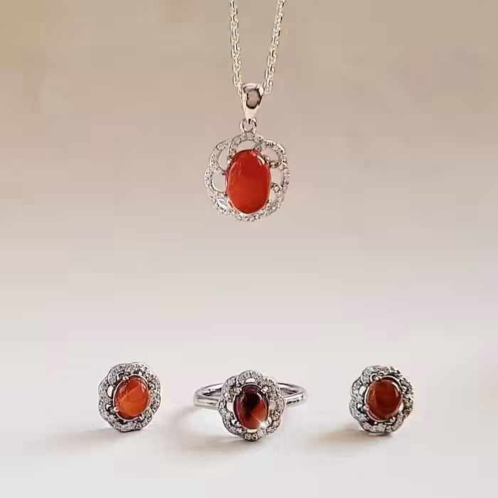 نیم ست نقره زنانه تایلندی عقیق یمنی 