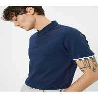 تی شرت یقه پولو آبی مردانه دکمه تناسب باریک POLO YAKA T با آستین کوتاه Koton