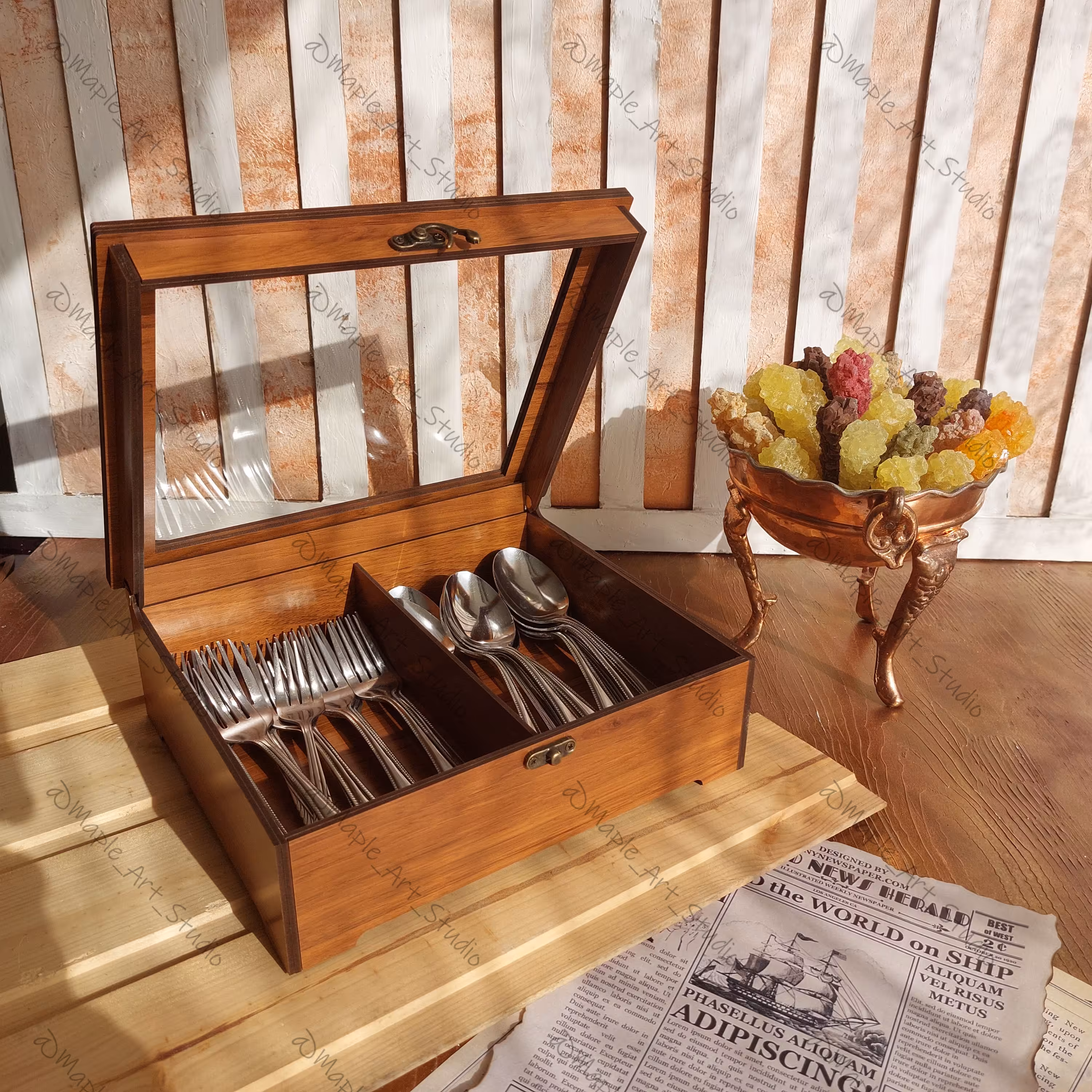 باکس قاشق و چنگال رنگ فندقی 