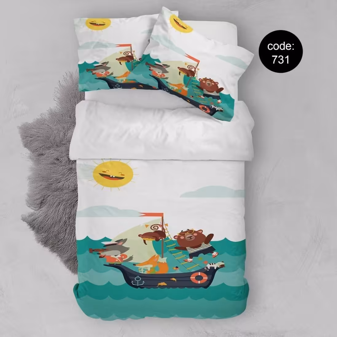 سرویس  روتختی تکنفره 4تکه چاپی قابل ست با پرده با انتخاب جنس پارچه کد731