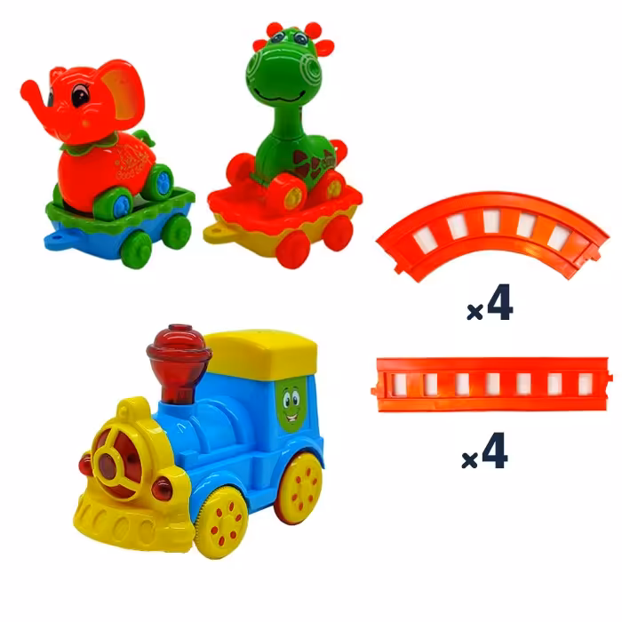 قطار بازی باطری خور حیوانات نشکن دو حالته همراه با واگن های ماشینی