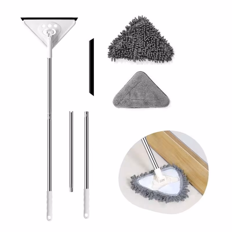 تی مثلثی نظافت 3 کاره (تیغه آبگیر-میکروفایبر-ماکارونی) با دسته تلسکوپی
