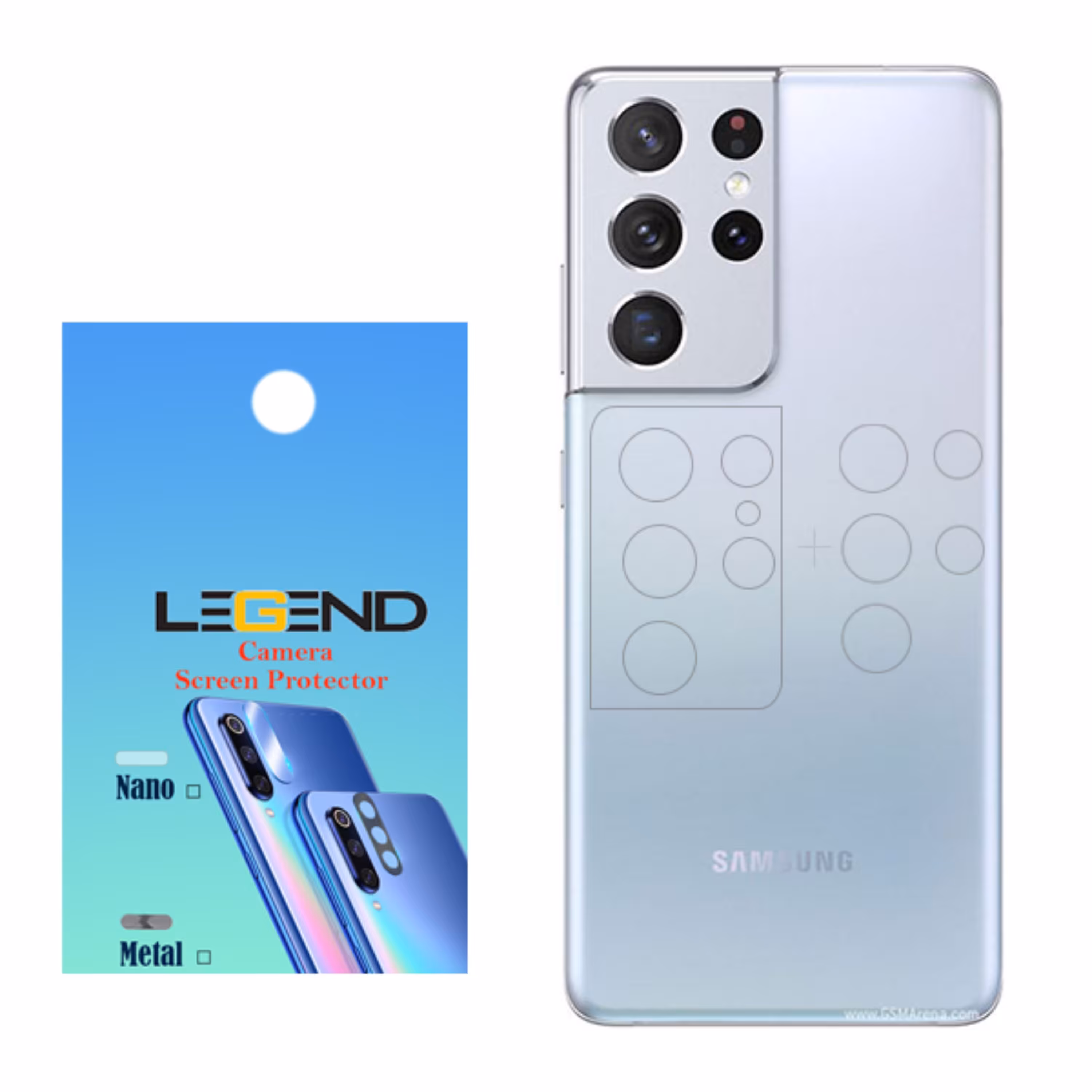 محافظ لنز دوربین لجند مدل نانو گلس مناسب موبایل سامسونگ Galaxy S21 Ultra