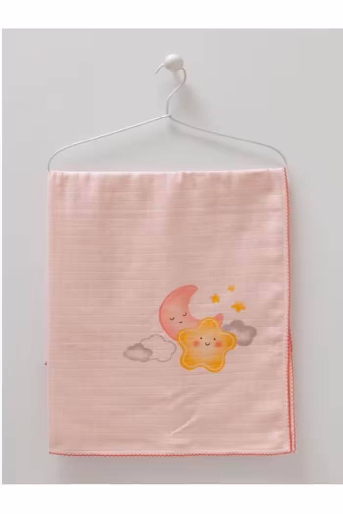 پارچه موسلین صورتی چند منظوره طرح هلال و ستاره Caramell