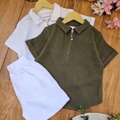 تیشرت وشلوارک پسرانه یقه زیپ دار