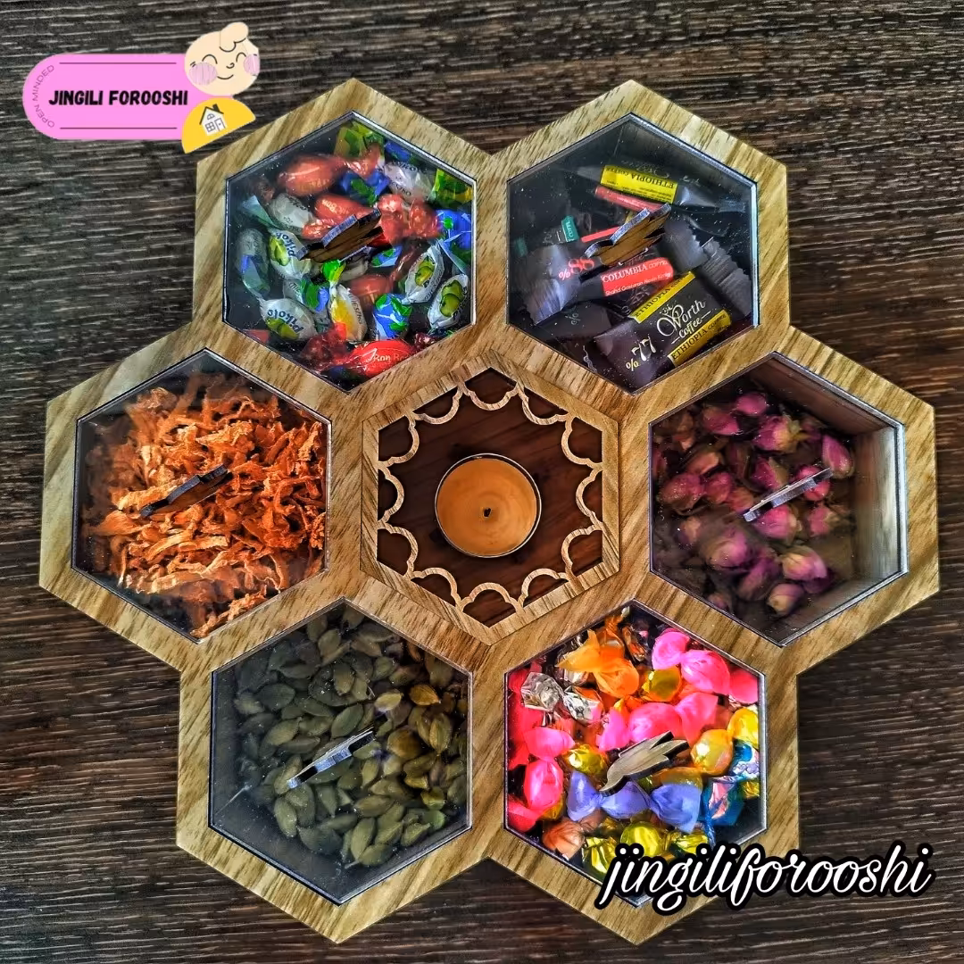 جعبه پذیرایی تی بگ وارمردار طرح کندو 6ضلعی

