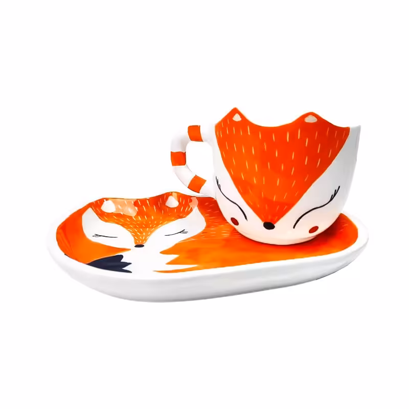 ست فنجان و بشقاب فانتزی سرامیکی روباه کد 3418