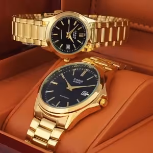 ساعت مچی ست مردانه و زنانه کاسیو طلایی رنگ Casio