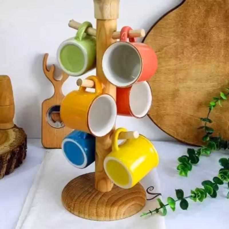 استند چوبی آویز لیوان استند آویز فنجان آویز چوبی لیوان