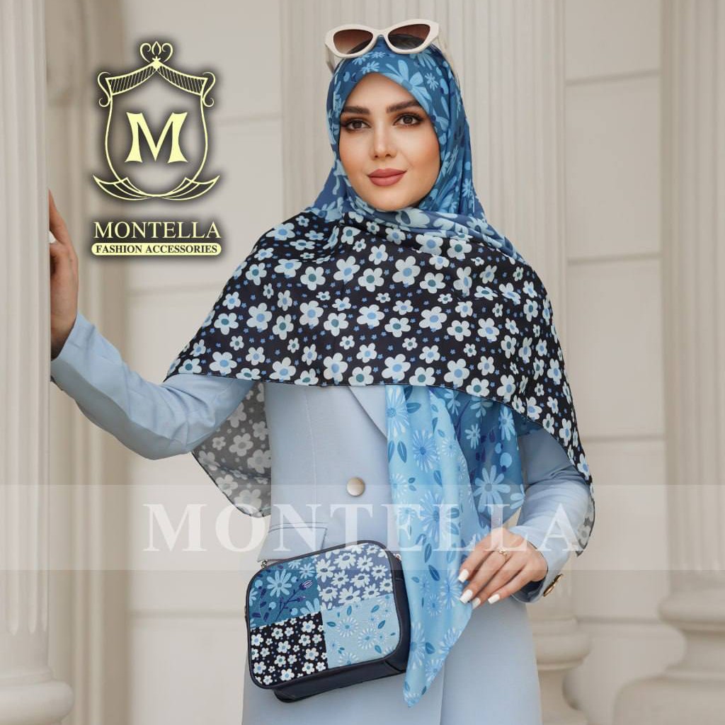 ست کیف و روسری یا شال طرح بابونه آبی برند مونتلا ارسال به سراسر کشور
