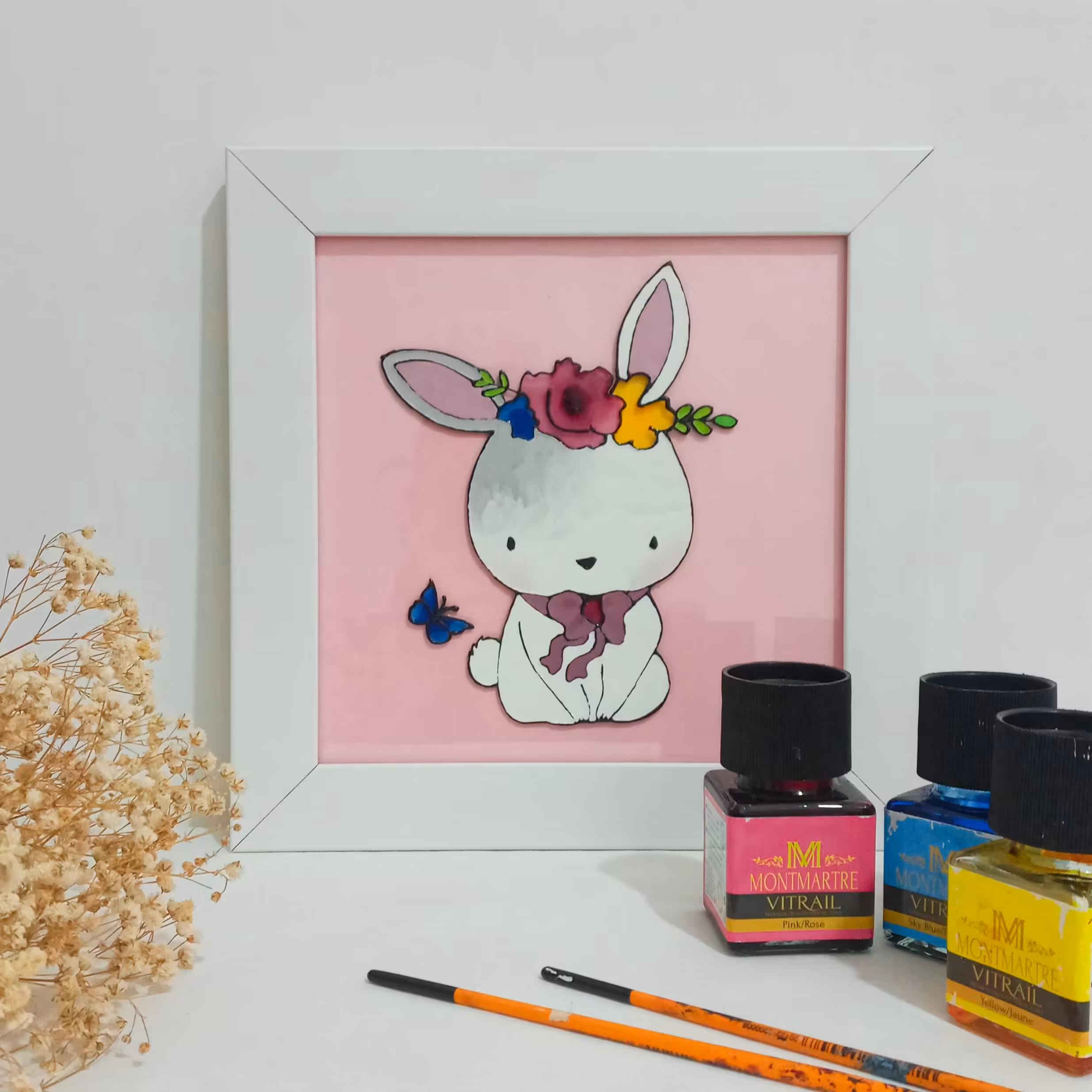 تابلو ویترای نقش برجسته طرح خرگوش، دست‌ساز هنر ویترای فاطمه