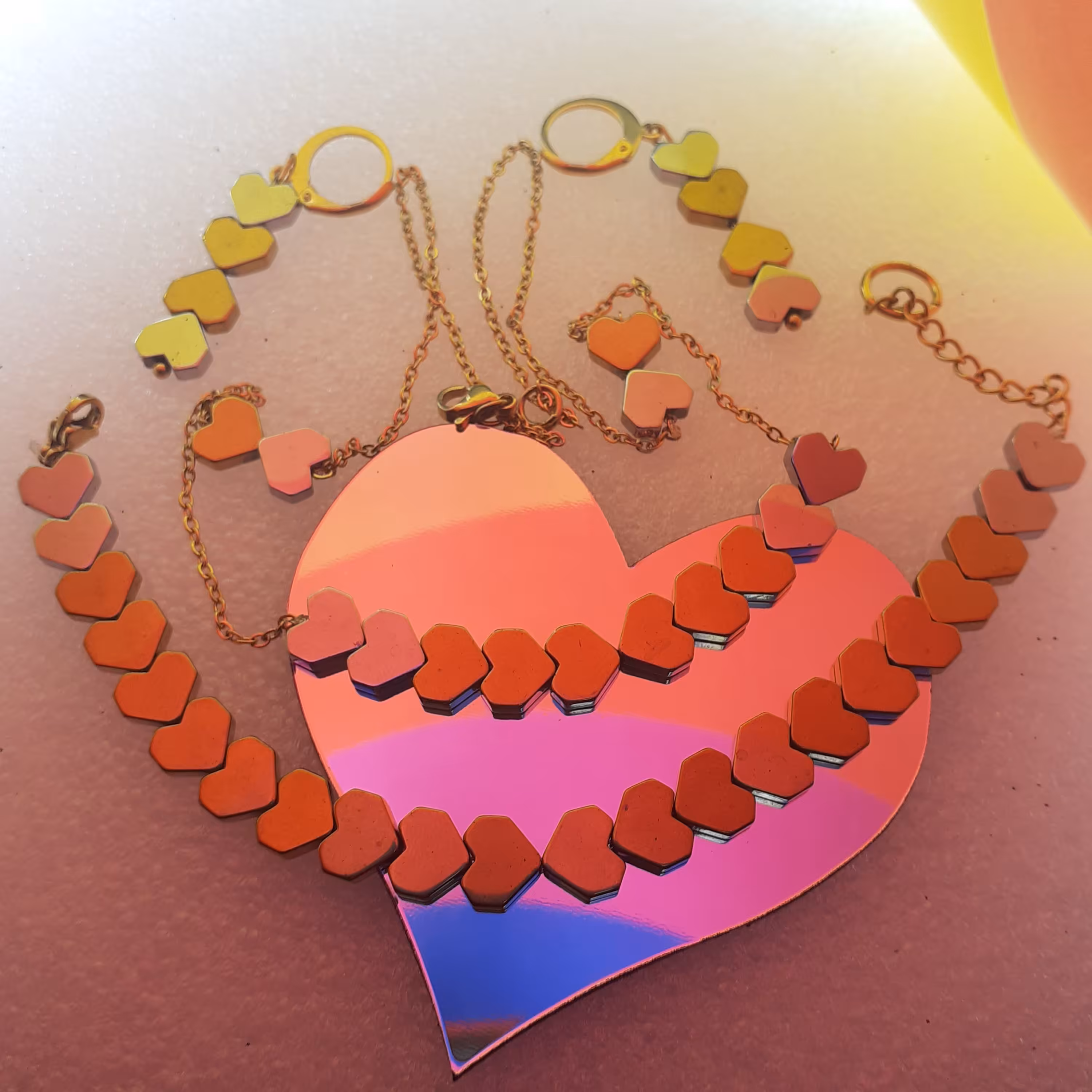 ست گردنبد قلبی دوطرفه استیل و سنگ حدید (197)