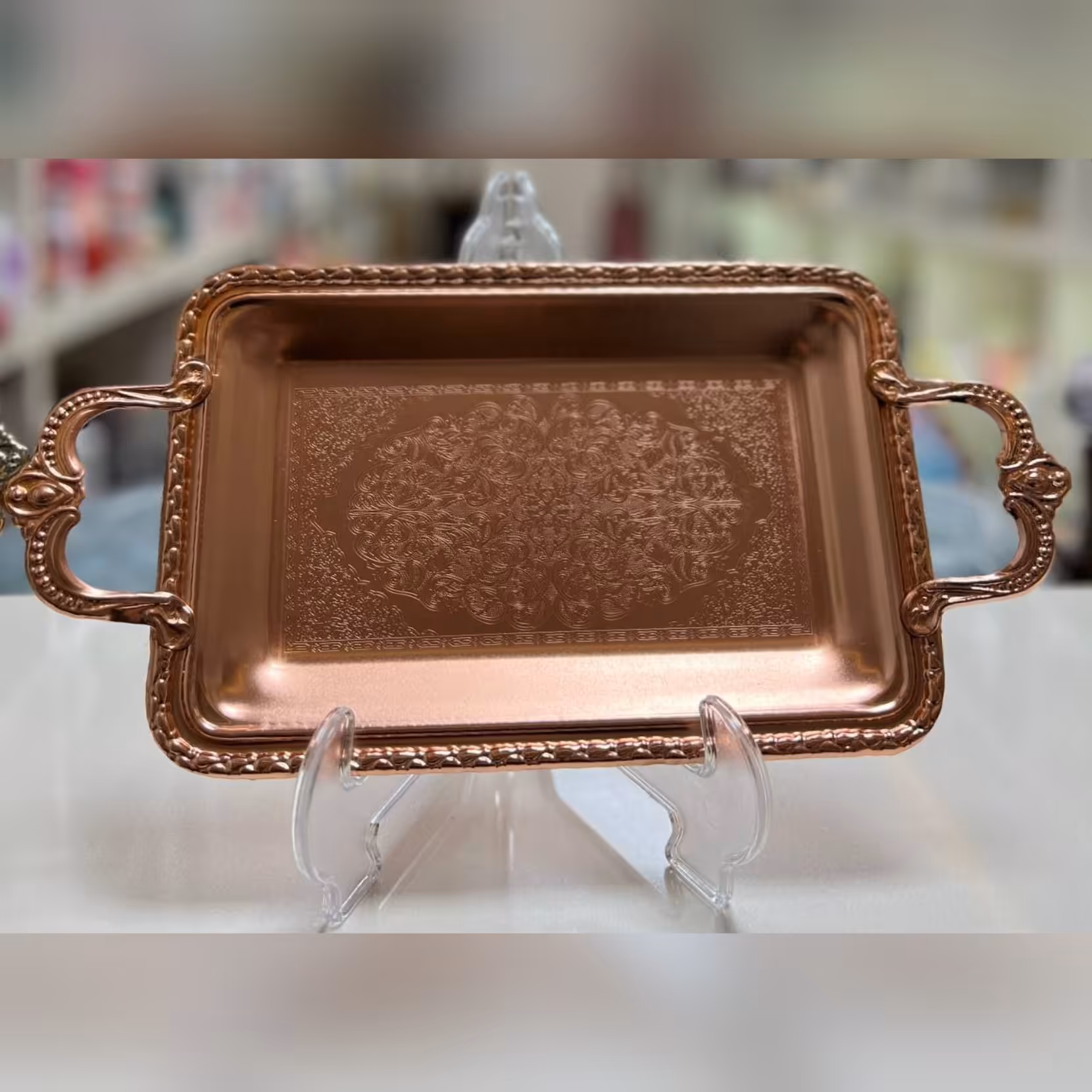 سینی فلزی سینی پیوتر رنگ مسی سایز دو نفره