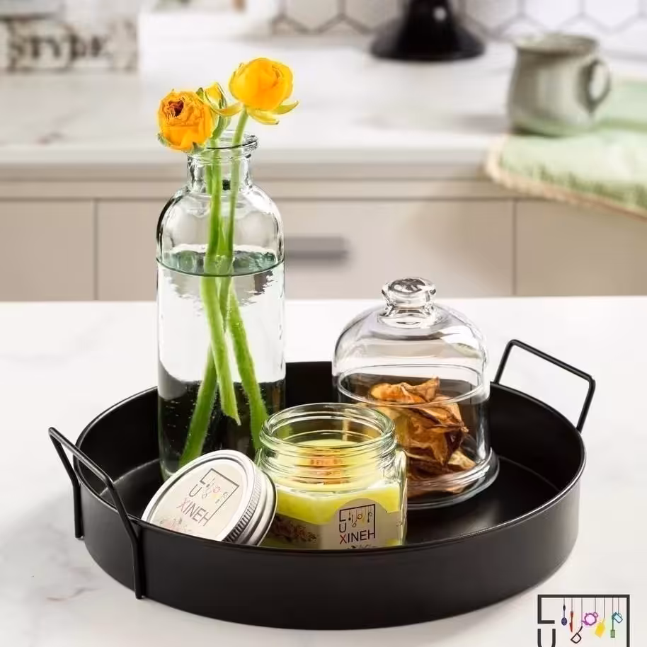 سینی فلزی گرد دسته دار