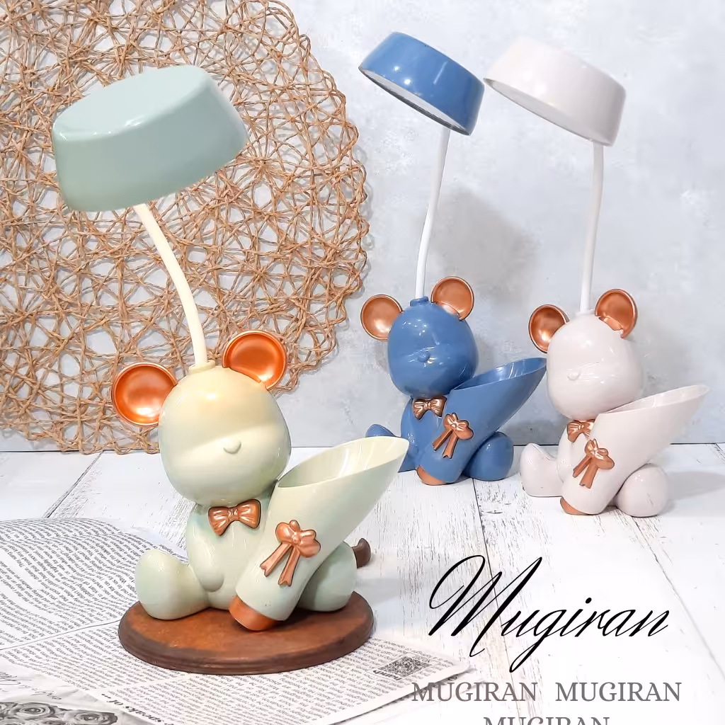 چراغ مطالعه و تراش رومیزی مدل خرس گوش طلایی رنگ سبز