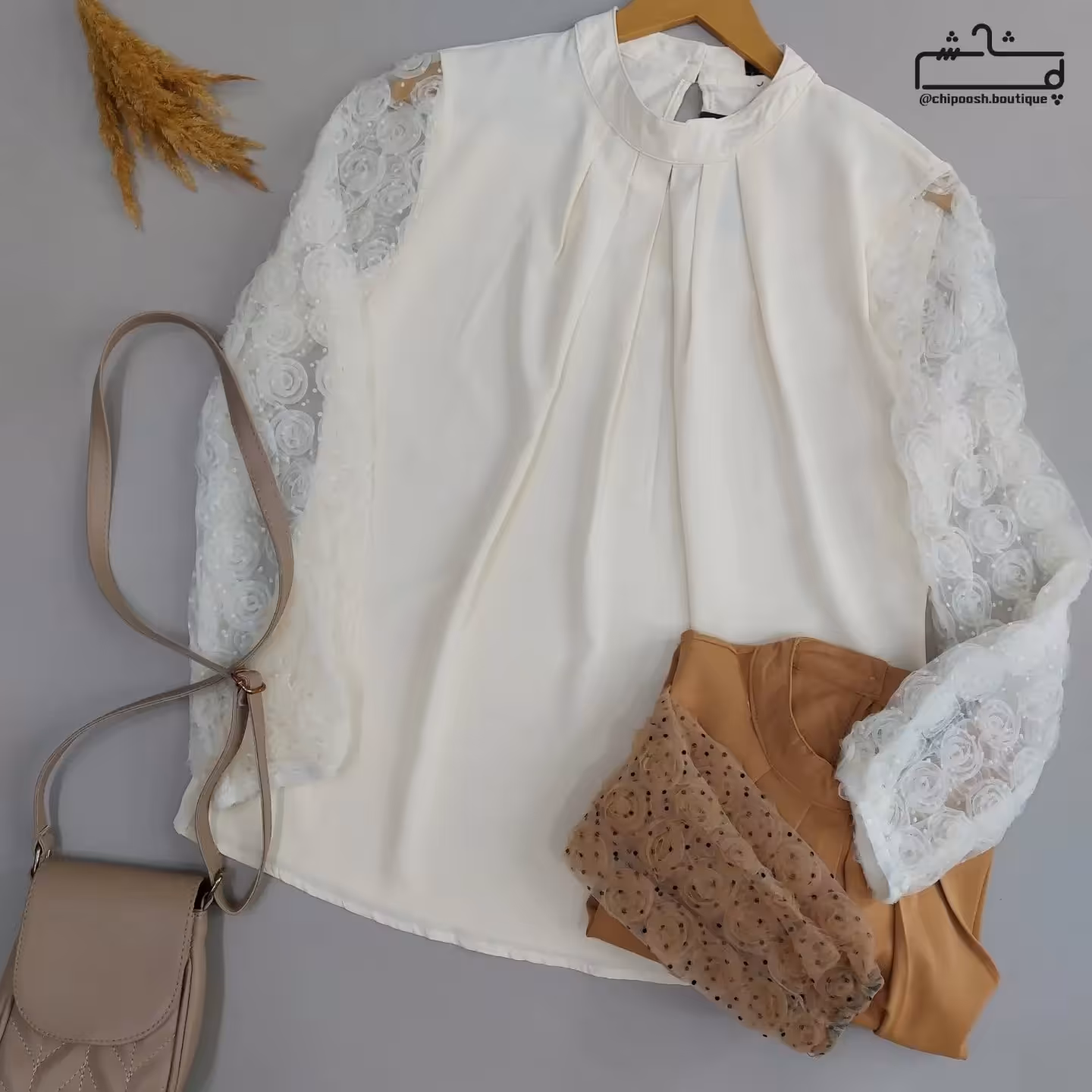 شومیز مجلسی زنانه وارداتی آستین شکوفه شیک با تنخور عالی