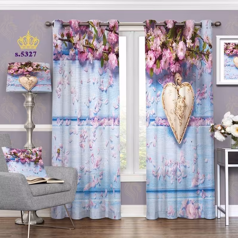 پرده اتاق خواب دخترانه دو قواره طرح گل کد S5327