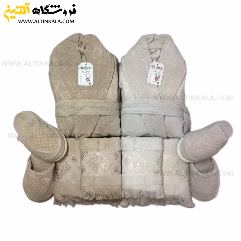 سرویس حوله عروس و داماد 10تکه ژاکارد برجسته برند ROSSO