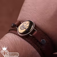 دستبند حدید صینی خطی نقش عین علی چرم گاوی طبیعی ارسال رایگان