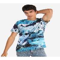 تی شرت آبی مردانه یقه دوچرخه مناسب به طور منظم طرح دار آستین کوتاه T shirt Colin’s