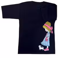 تیشرت لانگ زنانه تک جیب دختـر و گربه مشکی XXL پنبه درpikmode