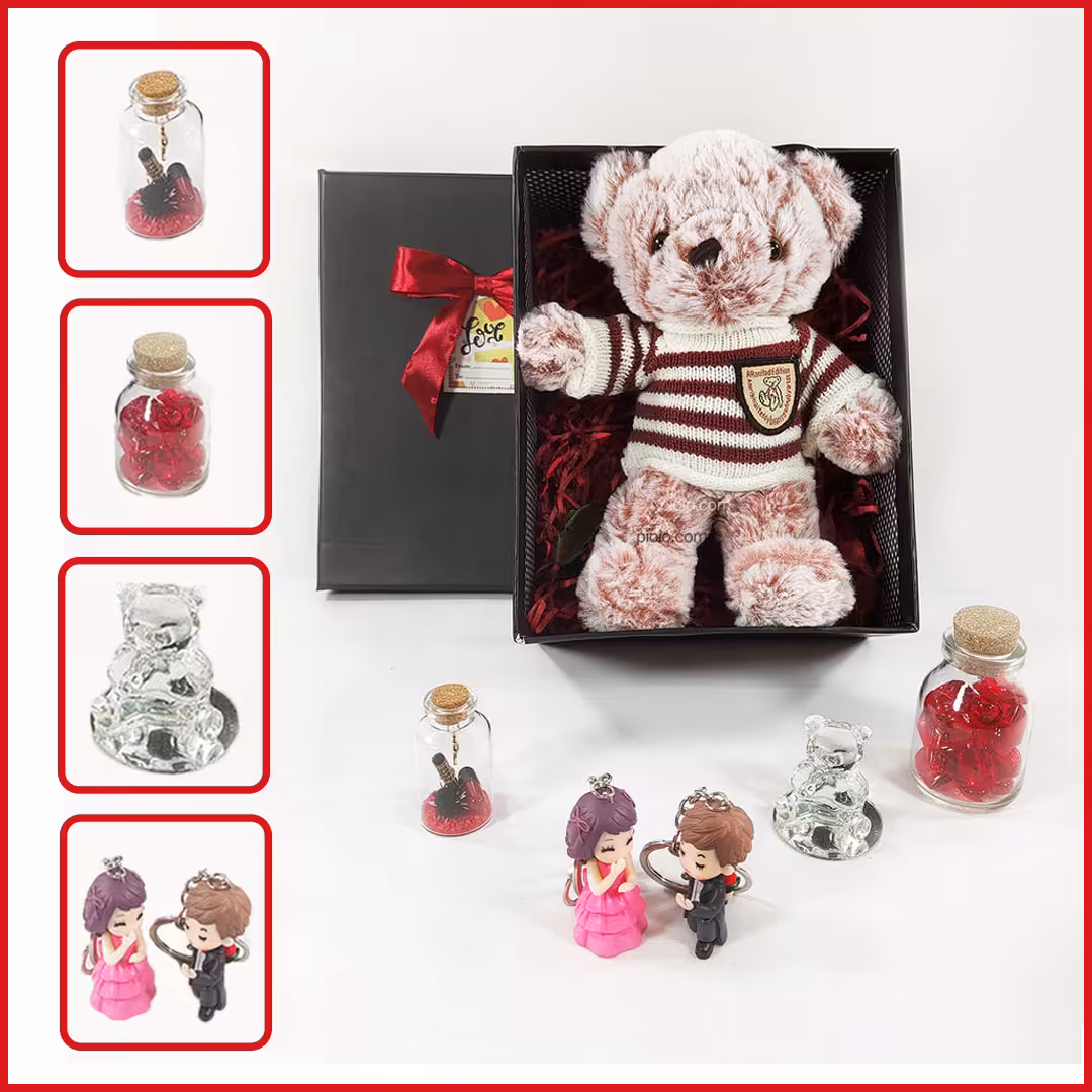 باکس کادو با خرس لباس زمستونی