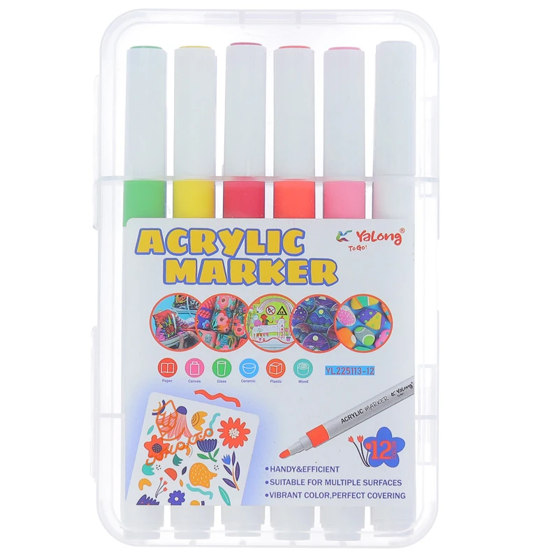 ماژیک اکریلیک 12 رنگ یالونگ YALONG