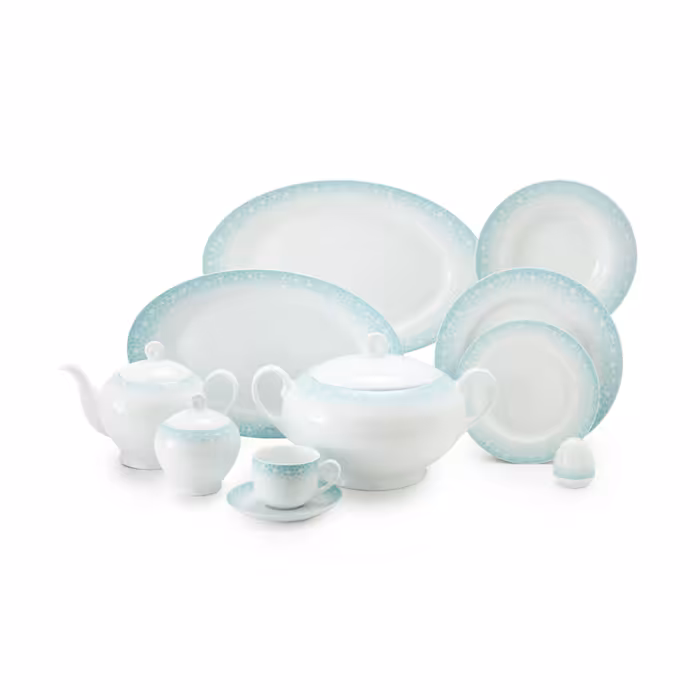 سرویس چینی زرین 12 نفره کامل ساکورا آبی (102 پارچه)