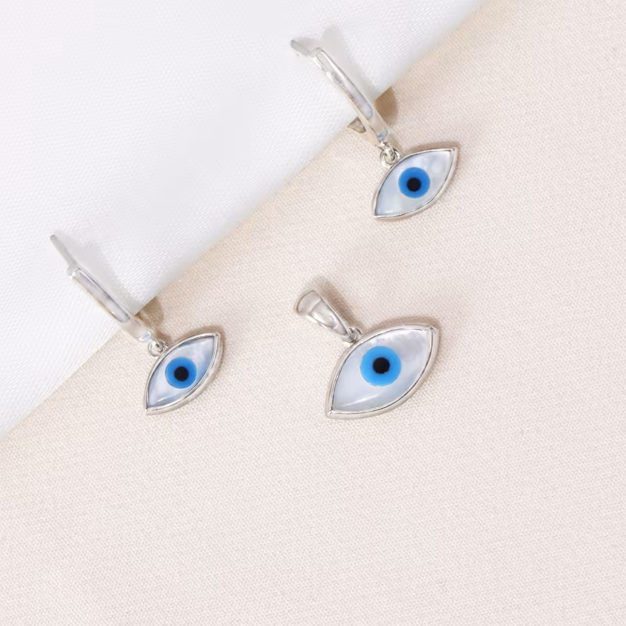 نیم ست نقره میکرو چشم صدفی  کد S-10196-4.5