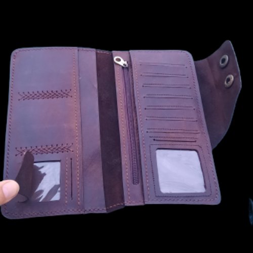 کیف پول کتی چرم طبیعی شتری هورس