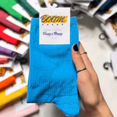 جوراب آبی ساقدار ساده پنبه فری سایز