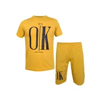 ست تیشرت و شلوارک مردانه طرح OK کد 1563 رنگ زرد