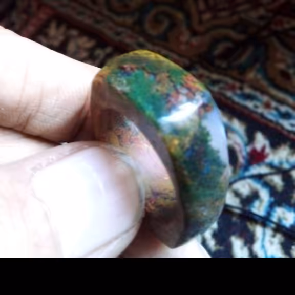 انگشتر تمام سنگ بسیار زیبا از عقیق شجر هفت رنگ