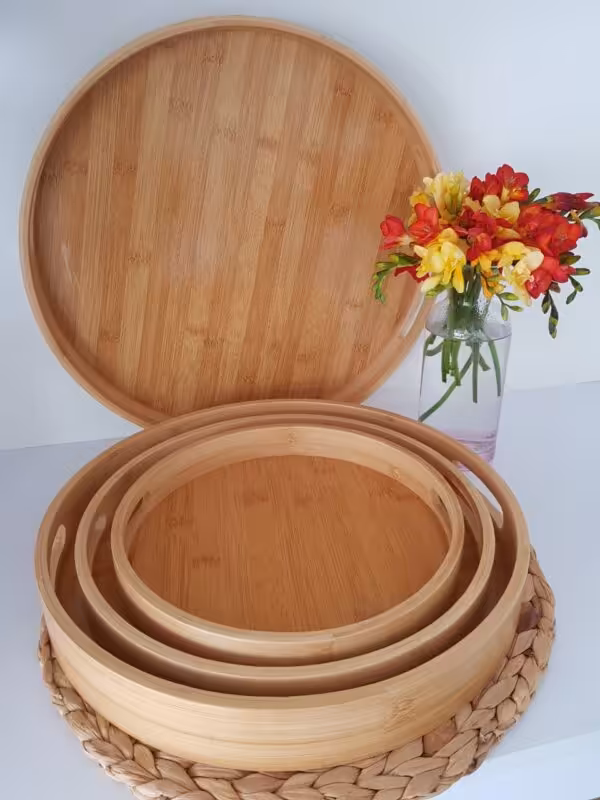 سینی گرد دسته دار بامبو در چهار سایز
