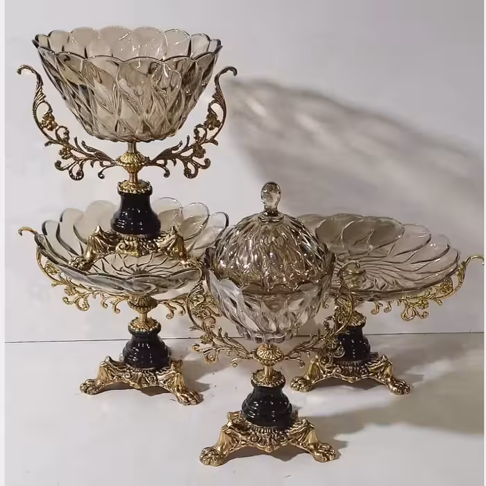 سرویس پذیرایی دودی و عسلی با پایه برنز زیبا و چشمنواز