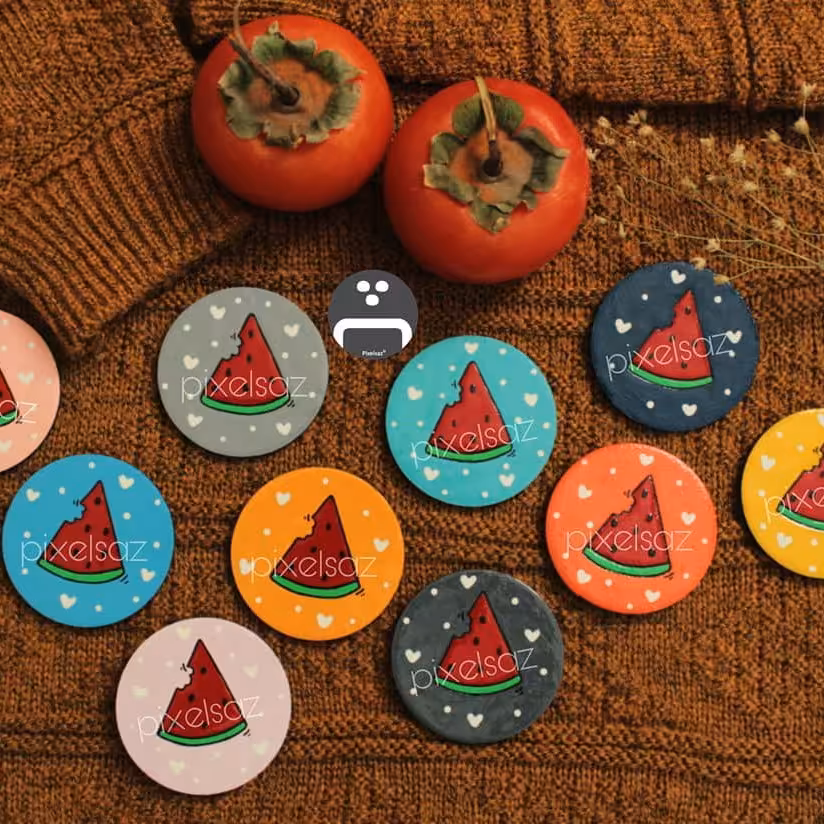 پیکسل ، مگنت ، استیکر  طرح هندوانه پیکسل ساز،جنس چوبی و نقاشی شده،قطر5سانت