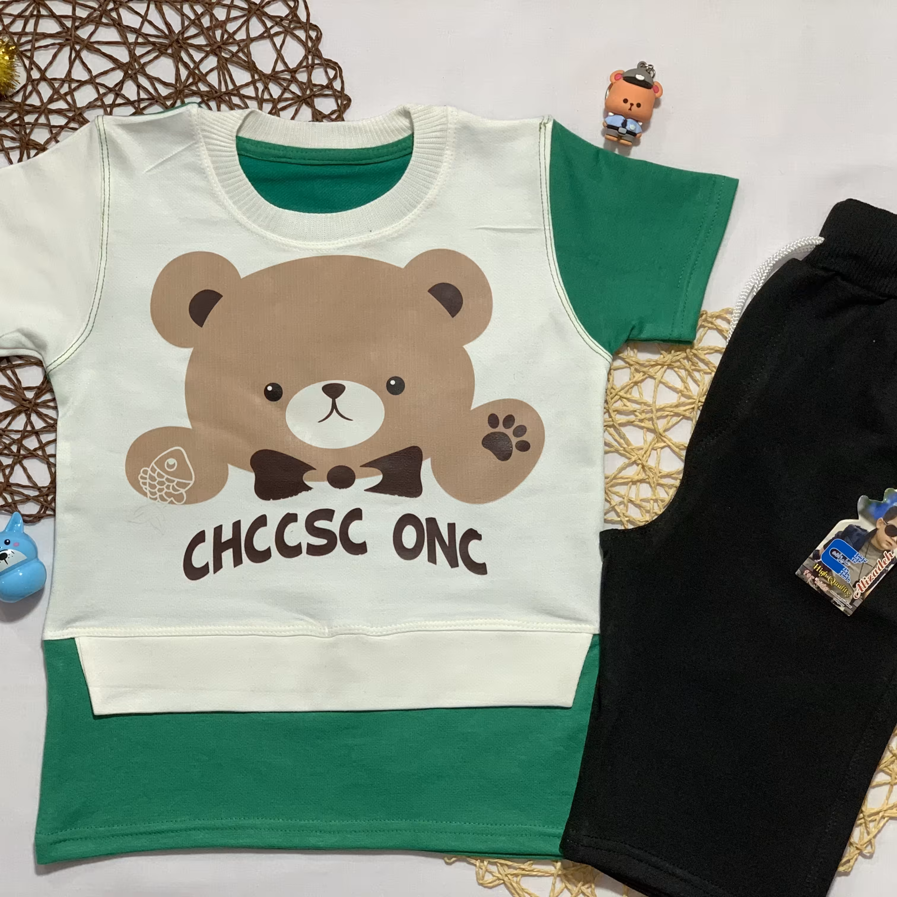 تیشرت شلوارک پسرانه و دخترانه دو رنگ 