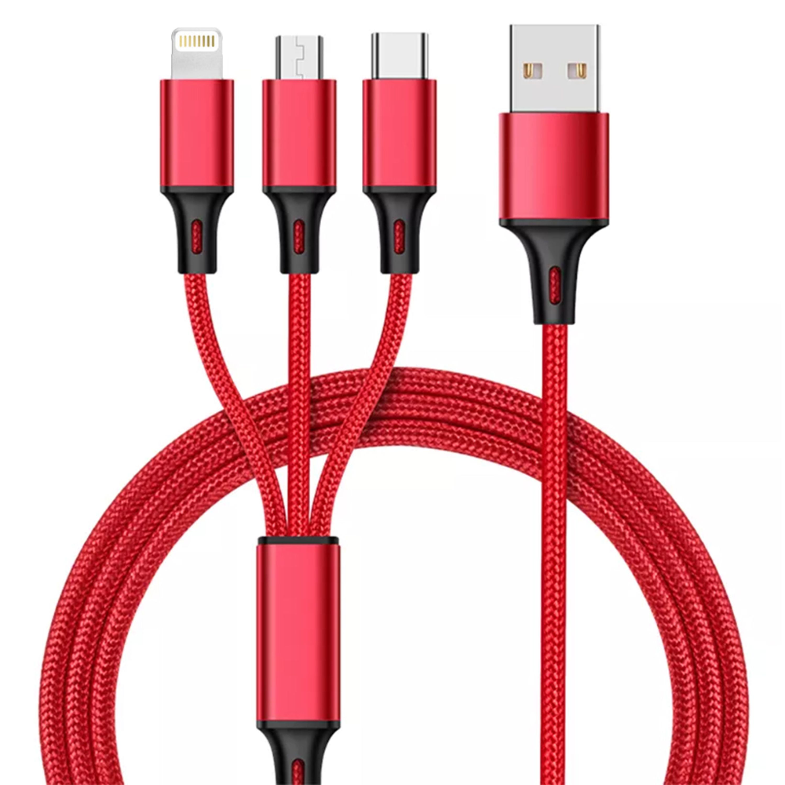 کابل تبدیل USB به لایتنینگ microUSB USB-C مدل 001 طول یک 1.1 متر
