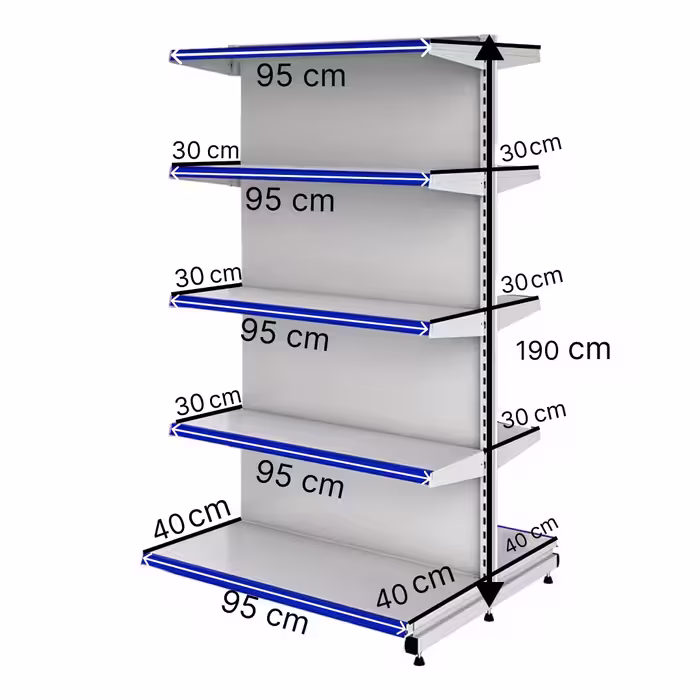 خرید و قیمت قفسه هایپری دو طرفه 5 طبقه 95x30 کف 40 ارتفاع 190 - قفسه‌بندی وکیلی
