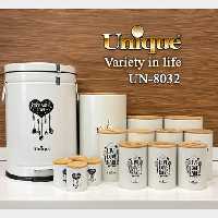 سرویس آشپزخانه یونیک 15 پارچه UN-8032 استخوانی مشکی با درب بامبو