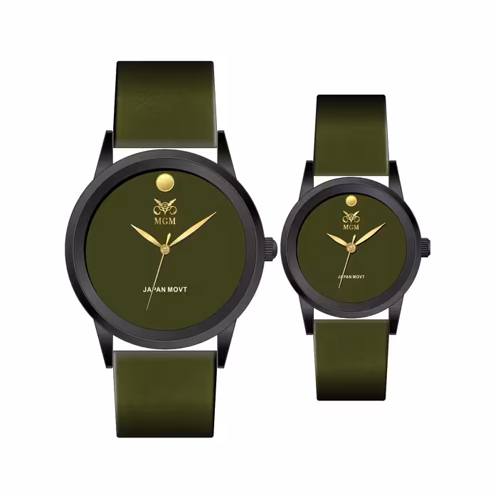 ست ساعت مچی عقربه ای زنانه و مردانه ام جی ام مدل 1001 رنگ سبز صفحه سبز