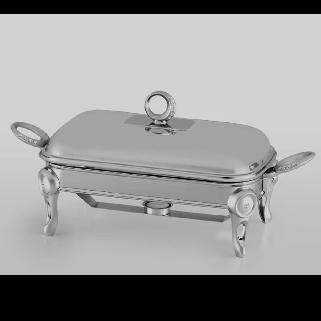 سوفله خوری مستطیل بزرگ نگین دار نقره ای یونیک کد 3606
