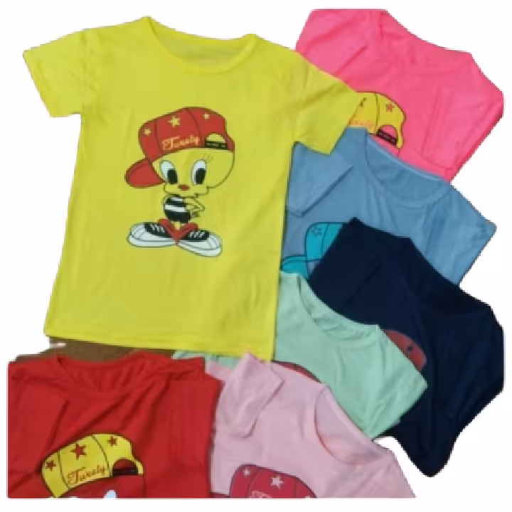 تیشرت توییتی سایز تینیجری رنگ کرم قهوه ای سبز ابی صورتی