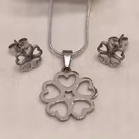 نیم ست استیل طرح گل قلبی نقره ای کوچک