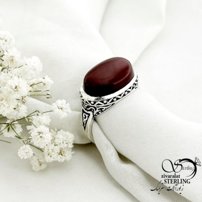 انگشتر عقیق سرخ نقره ایتالیا کد 15284