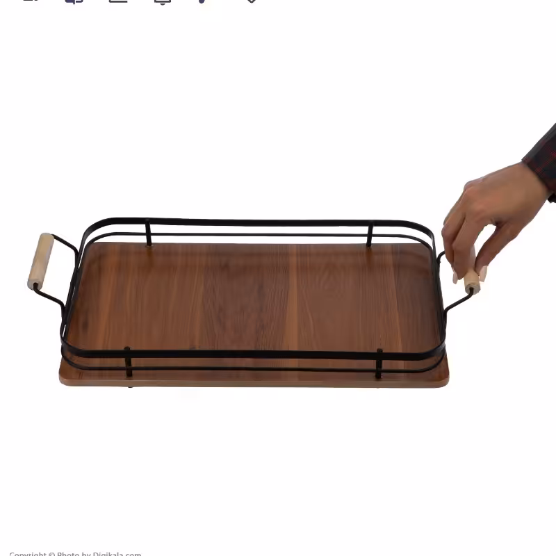 سینی چوبی -سینی چوبی دسته فلزی - سینی چایی - سینی مجلسی