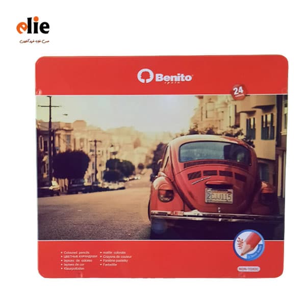 مداد رنگی 24 رنگ بنیتو جعبه فلزی طرح ماشین