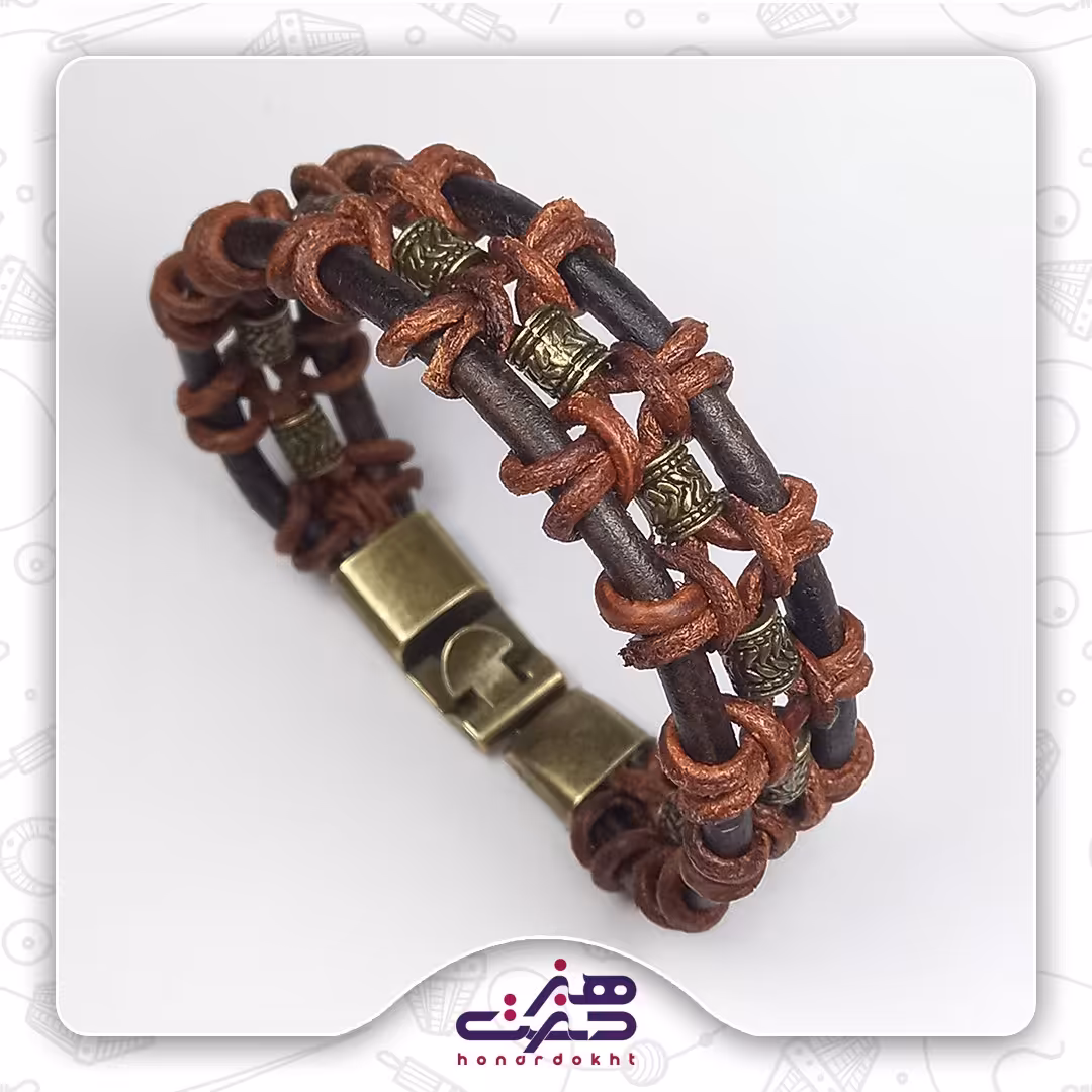 دستبند بافته شده چرم طبیعی 