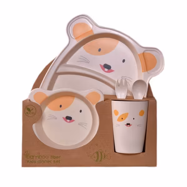 ظرف غذا 5تکه بامبو کودک مدل موش موشک