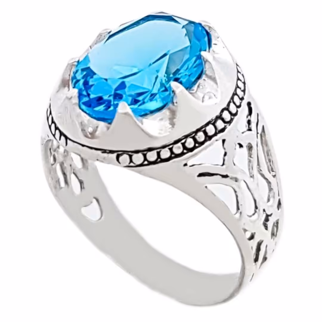 انگشتر نقره مردانه عیار 925 سنگ توپاز صنعتی